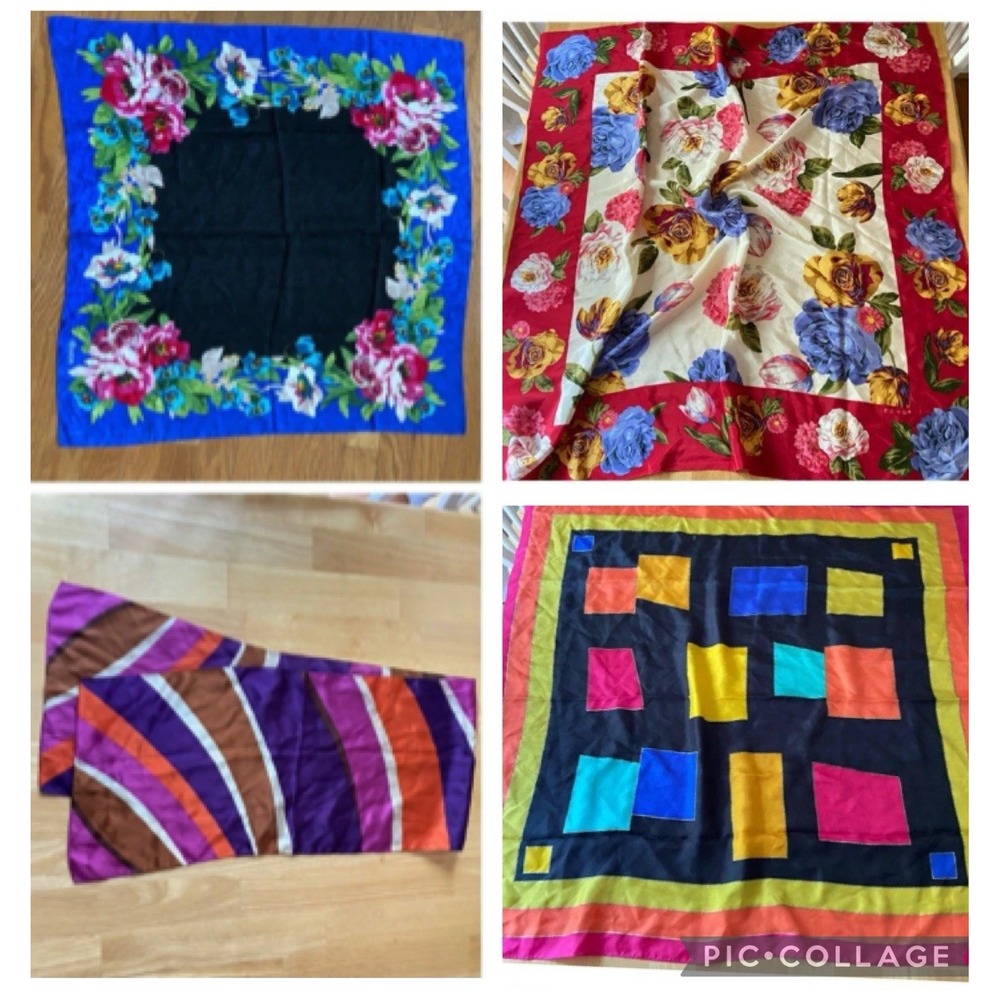 3 Echo Silk Scarves + Designer Scarf Bundle Ellen Tracy Vittadini Albert Nipon
